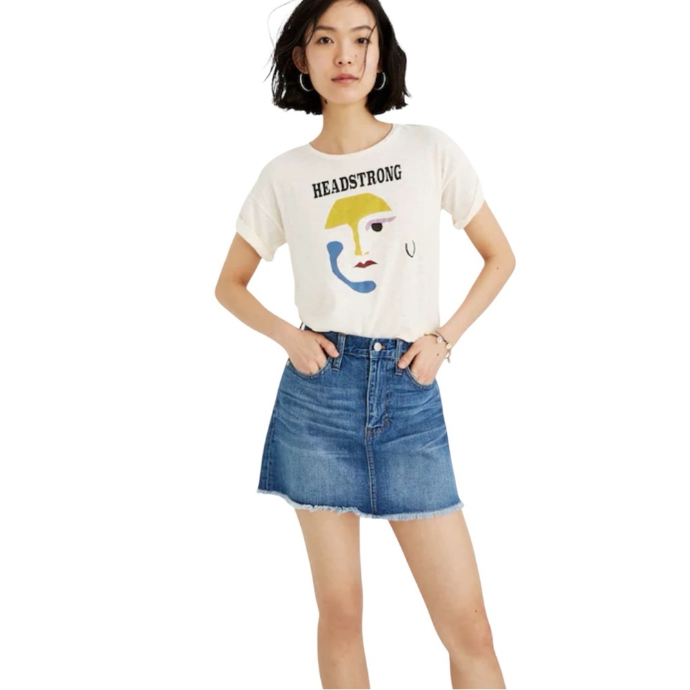 Madewell Rigid Denim A-Line Mini Skirt with Raw Hem - Size‎ 29 - 70s Inspired